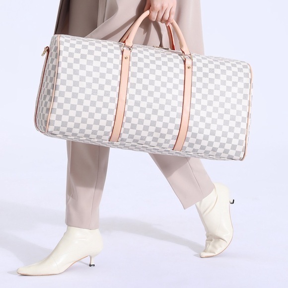Stylish Checkered Bag - Beige and White - Picture 5 of 13